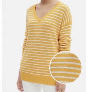 Gap V-Neck Striped Tunic Sweater Pullover Women’s S Yellow White Cotton NWT
